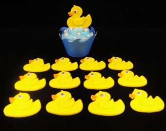 Edible Rubber Duckie Cupcake Toppers, Fondant Toppers, Cupcake Decorations, Baby Showers, Farm Party, Rubber Duck - Qty 12