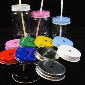 Mason Jar Straw Hole Lid, Mason Jars, Plastic Mason Jars, Kids Parties, Weddings, Baby Showers, Mason Jar Lids - 12 Lids ONLY