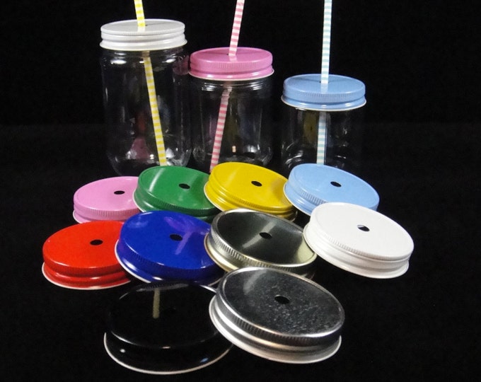 Mason Jar Straw Hole Lid, Mason Jars, Plastic Mason Jars, Kids Parties, Weddings, Baby Showers