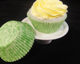 Green Damask Cupcake Liners