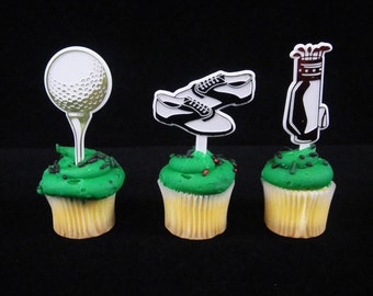 Golf Themed Cupcake Picks, Cupcake Decorations, Cupcake Supplies, Cucpake Decorations, Cupcake Toppers, Golf Themed Parties - QTY 12