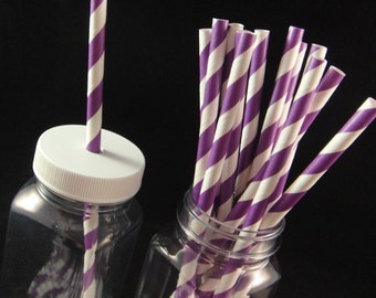 Violet Striped  Paper Straw, Mason Jar Straws, Weddings, Birthday Party, Baby Showers, Retro Paper Straws - QTY 12