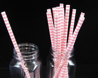 Pink Thin Sailor Striped Print Paper Straws -Farm Party - Barbaque - QTY 12