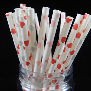 Valentine's Day Heart Straws, Heart Straws,  Mason Jar Straws, Heart Straws, Paper Drinking Straws, Cake Pop Sticks, Kids Parties - Qty 24