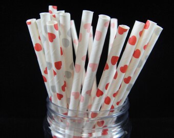 Valentine's Day Heart Straws, Heart Straws,  Mason Jar Straws, Heart Straws, Paper Drinking Straws, Cake Pop Sticks, Kids Parties - Qty 24