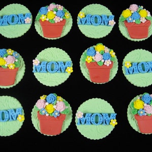 Edible Mother's Day Cupcake Toppers Set 2, Fondant Toppers, Cupcake Decorations, Mother's Day Celebrations, Edible Flower Toppers Qty 12 image 2