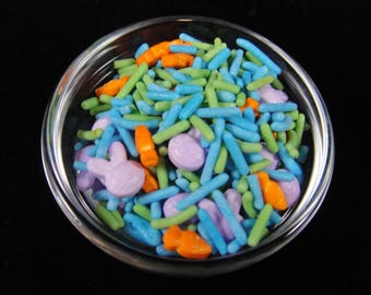 Easter Sprinkles, Spring Sprinkles, Bunnies, Carrots and Jimmies, Cake Pop Sprinkles, Easter Candies, Cake Decorations  -4oz Jar