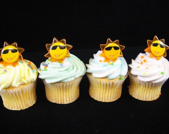 12 Happy Sunshine Cupcake Rings, Kids Party, Birthday Party Supplies,  Cupcake Toppers,  Party Favors, Luau Themed Party, Seventies Party