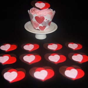 Chocolate Valentines Hearts Edible Fondant Cupcake Toppers, Valentines Cupcakes, Edible Valentines, Fondant Hearts, Valentines Cake QTY 12 image 1