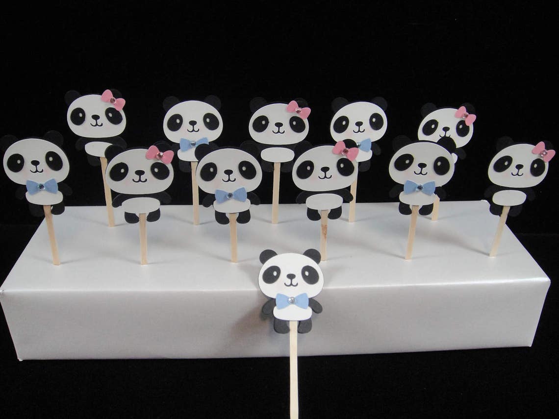 Boy and Girl Panda Cupcake Toppers Gender Reveal Party Paper Etsy