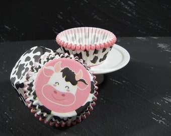 Girly Cow Cupcake Liners, Cow Cupcakes, Baby Showers, Barnyard Birthday Parties, Cowgirl, Cowboy, Gender Reveals - Quantity 50