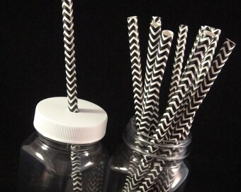 Black Chevron  Paper Straws, Mason Jar Straws, Weddings, Birthday Party, Baby Showers, Retro Paper Straws - QTY 12