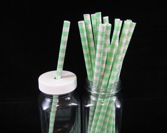 Green Plaid Straws,  Mason Jar Straw, Plaid Straws, Paper Drinking Straw, Cake Pop Stick, Barbecue Party, Kids Party, Baby Shower - Qty 12