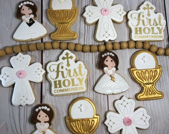 First Communion Cookies, Confirmation Cookies, Baptism Cookies, Decorated Sugar Cookies, Cookie Favors, Cookie Gift - Quantity 12 (Set 1)