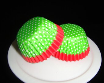 Bright Green Polka Dot Mini Cupcake Liners, Candy Cups, Truffle cups, Candy Papers, Christmas Candies, Mini Baking Cups - Quantity 25