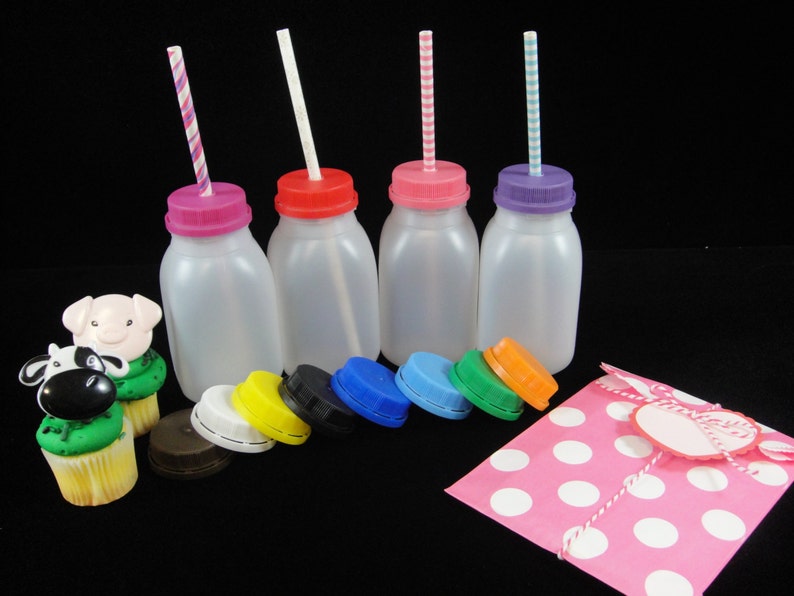 SIX Plastic Milk Jugs/Bottles with Colored Lids Kids Parties. Etsy