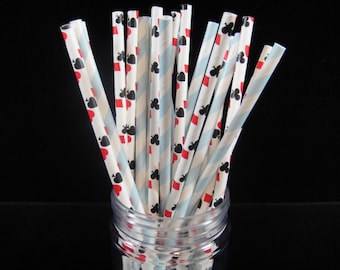 Paper Staws, Alice Wonderland Pary, Retro Paper Straws, Casino Paper Straws, Mason Jar Straws, Striped Straws, Party Straws - QTY 24