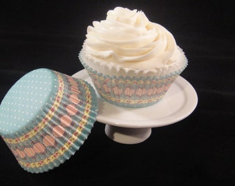 Elegant Blue and Pink Cupcake Liners