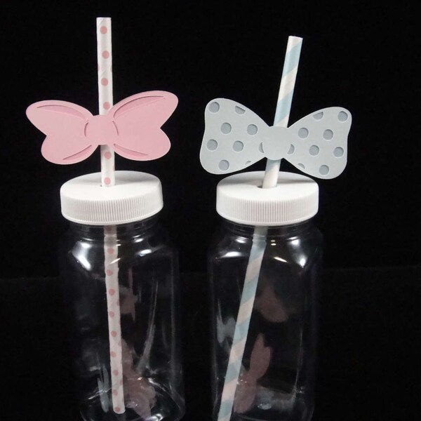 Bow Straw Toppers, Gender Reveal Straw Toppers, Mason Jar Straws, Cake Pop Sticks and Toppers, Party Straws - QTY 12
