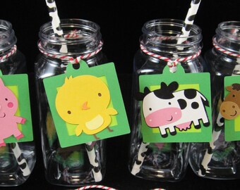 Farm PartyTags, Pig Tag, Horse Tag, Cow Tag and Chick Tag, Kids Parties, Favor Tags, Party Favor Tags, Farm Parties - Quantity 12