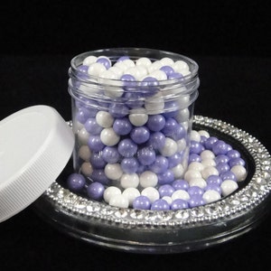 Lavender and White 7MM Sugar Pearl Sprinkles, Large Candy Beads, Wedding, Christmas Sprinkles, Baby Showers - 2 oz Jar