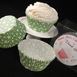 Green with White Stars Cupcake Liners