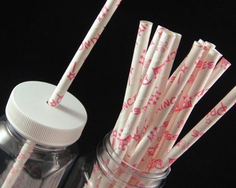 Princess Print  Paper Straw, Mason Jar Straws, Weddings, Birthday Party, Baby Showers, Retro Paper Straws - QTY 12