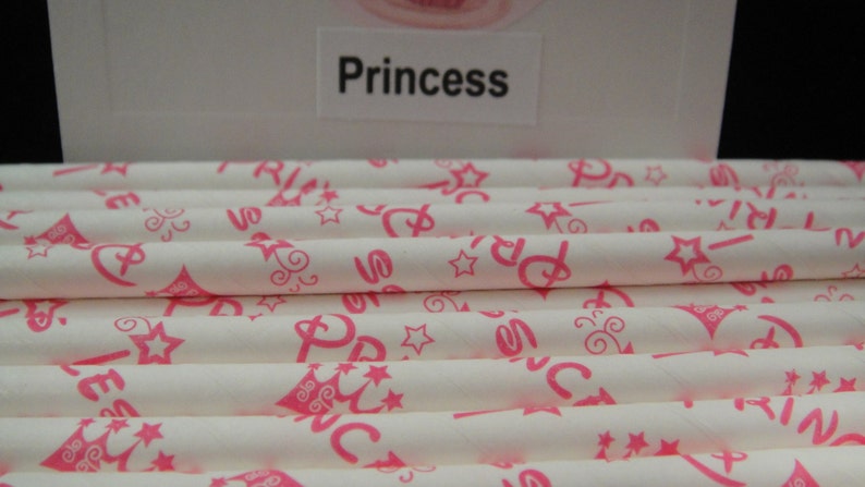 Princess Print Paper Straw, Mason Jar Straws, Weddings, Birthday Party, Baby Showers, Retro Paper Straws QTY 12 image 3