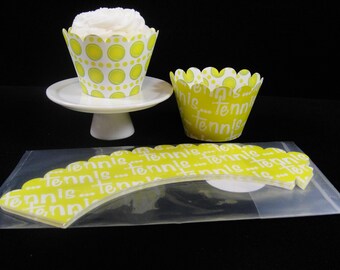 Reversible Tennis Cupcake Wrappers, Cupcake Container, Tennis Parties, Father's Day, Men's Birthdays, Tennis Event Favor - QTY 12