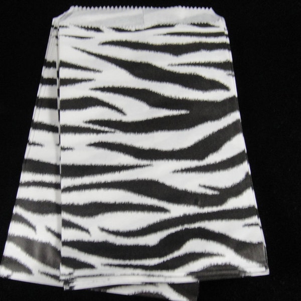 Small Zebra Print Favor Bags, Candy Bags, Bakery Bags, Paper Bags, Birthday Parties, Packaging, Baking Supply, Wedding - Qty 12