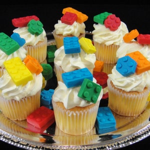 Edible Building Blocks - Fondant Cupcake Toppers - For Mini Cupcakes - Quantity 32 pieces