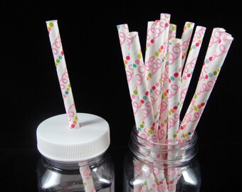 Birthday Swirl Print  Paper Straws, Mason Jar Straws, Weddings, Birthday Party, Baby Showers, Retro Paper Straws - QTY 12