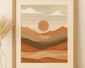 Boho Desert Sunset Printable Wall Art Minimalist Earth Tone Digital Download for Bedroom or Living Room Decor
