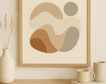 Abstract Minimalist Boho Wall Art - Earth Tone Organic Shapes Digital Download for Modern Home Decor