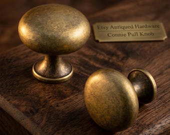 Antique Brass Cabinet Knobs , Rust-proof Kitchen Hardware , Zinc Alloy 1.14" Round Knobs