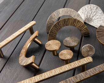 Hammered Brass Semi Circle Drawer Pull: Textured Cabinet Handle