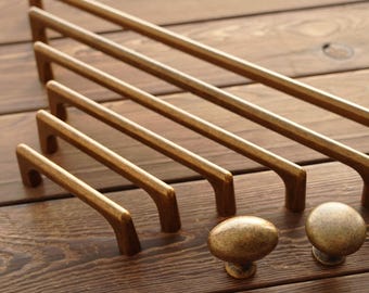 Antique Brass Cabinet Pulls and Knobs | Aged Brass Kitchen Hardware | Vintage Drawer Pulls for Dresser