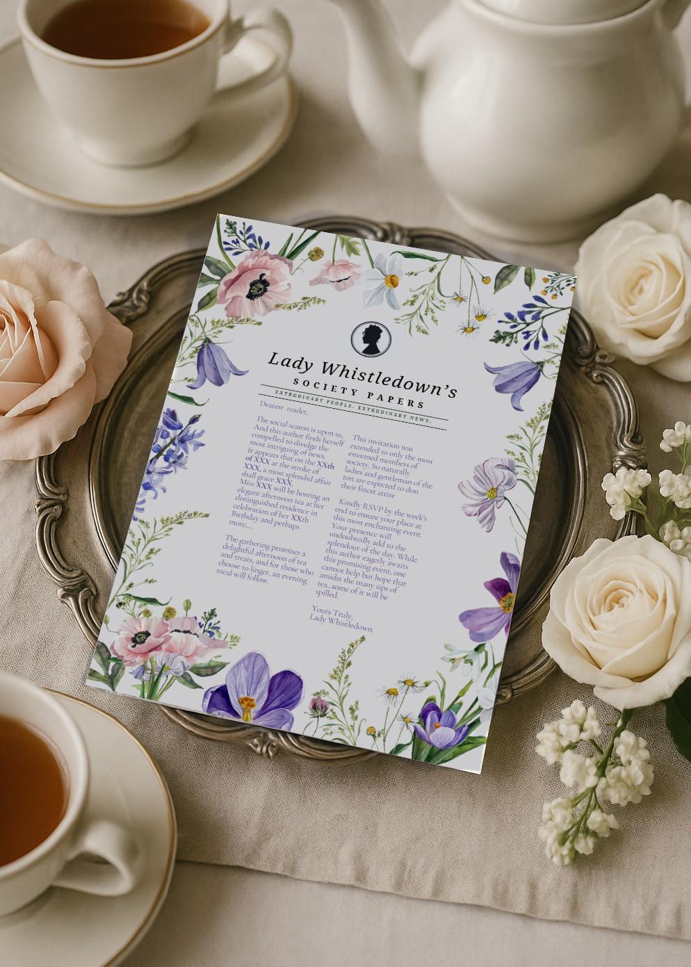 Editable Bridgerton Party Invitation, Bridgerton Tea Party Invite ...