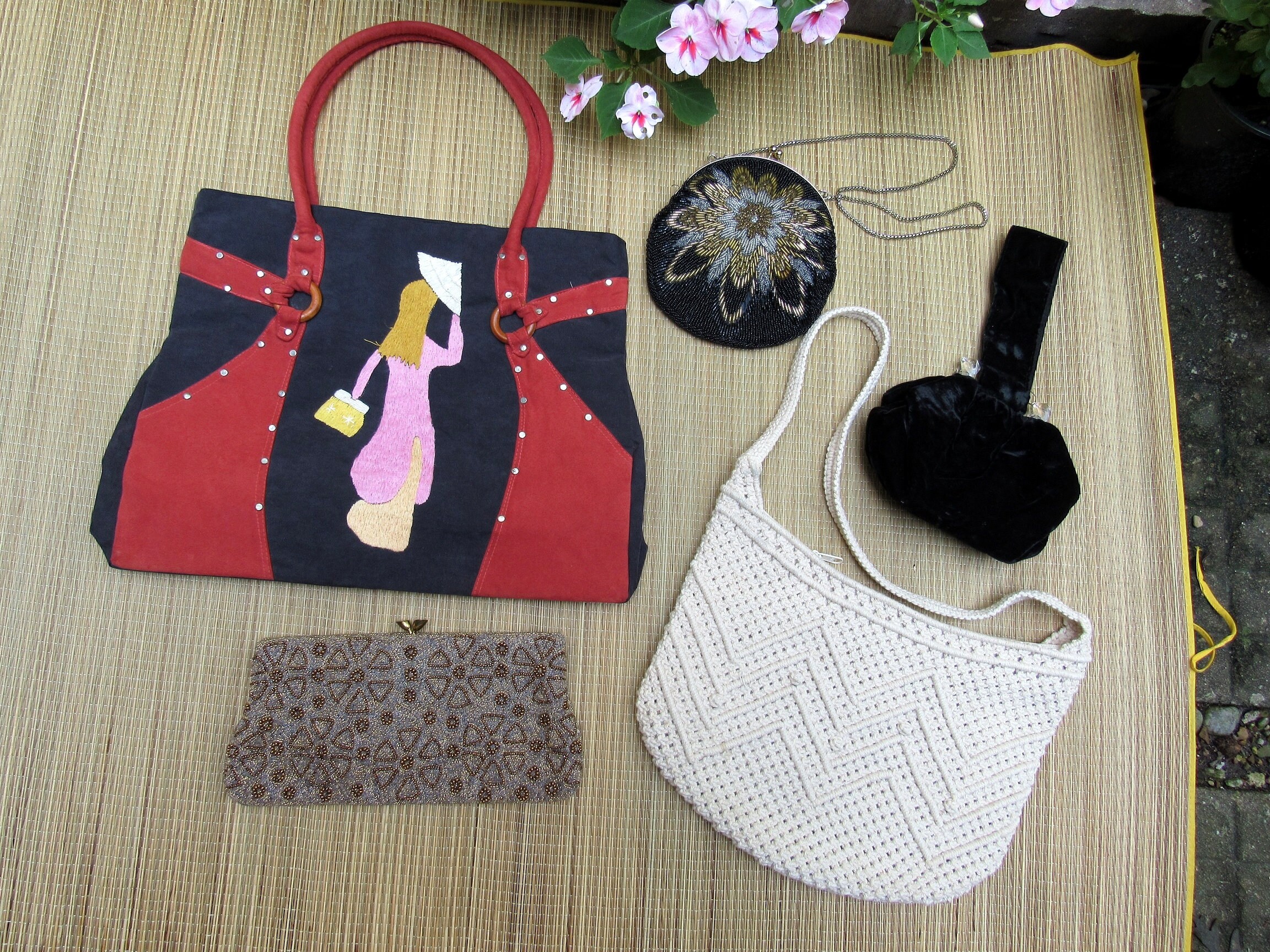 La Regale, Bags, Vintage La Regale Black Faux Leather Floral Embroidered  Hand Made China Purse