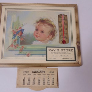 50s Advertising, 1953 Baby Calendar and Thermometer, Vintage Nursery Decor, unused