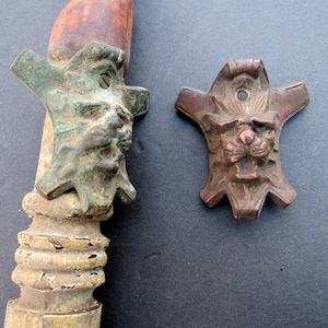Antique Handmade Art Assemblage Spiral Turned Table Leg, Metal Lion Heads, Griffin, Manitore, Restoration, Furniture Decoration 3 pc