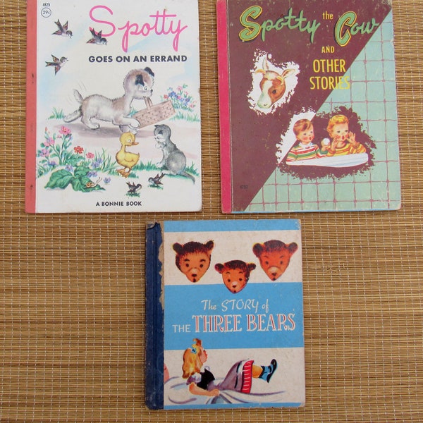 Vintage Animal Books, Spotty the Cow, Spotty Goes on Errand, Farming Book, 3 Bears, 40's 50's 60's  Lot, Saalfield, Bonnie, Sturdibilt Books