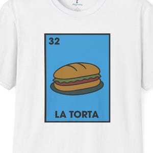 Maglietta La Torta Lotería Mexican Street Food: maglietta artistica in stile cartolina per buongustai