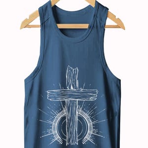 Women’s Blue Racerback Tank Dress | Two Sided Christian Scripture Design Exodus 20:4 Summer Modest Fit | Casual Dress Spiritual Apparel