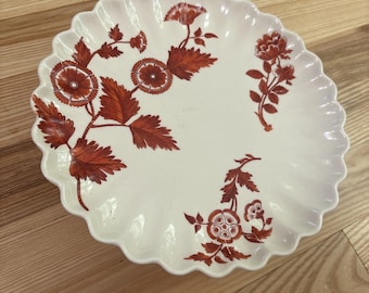 Support à compote/gâteau Copeland Spode ancien en céramique rouge motif arbre indien