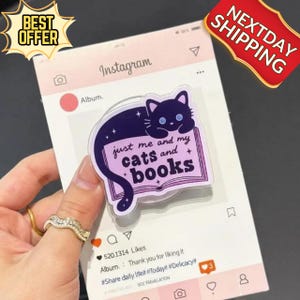 Cat Book Lover Phone Grip – Just Me and My Cats and Books