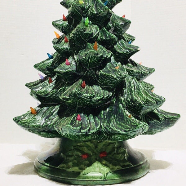 Vintage Holland Mold E.Sanedy Ceramic Christmas Tree Lighted 2 Piece w Base 17”H