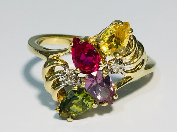 Vintage 10k solid yellow gold ring with red ruby … - image 3