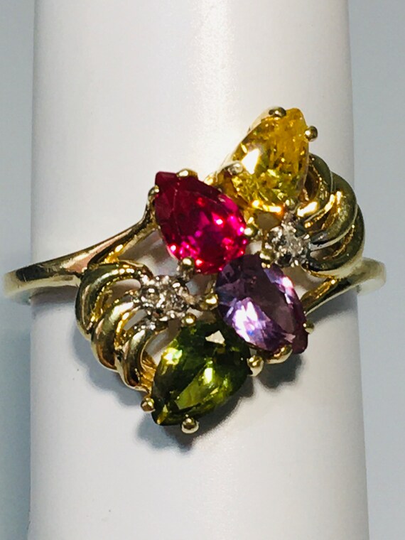 Vintage 10k solid yellow gold ring with red ruby … - image 10