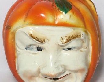 Antique Halloween Pumpkin Head String Holder JackO Latern Man Winking Wall Decor